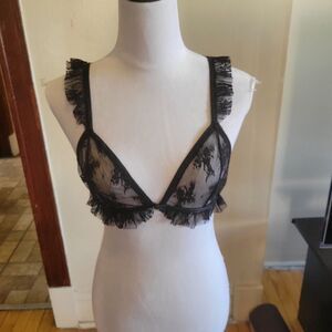 Free People Feeling Frilly Triangle Bralette Bra Black Size Large